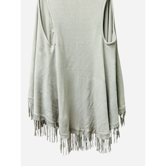 Cato Shawl‎ Vest Faux Fur Trim Fringe Hem Knit Beige Boho Extra Small - Picture 6 of 6
